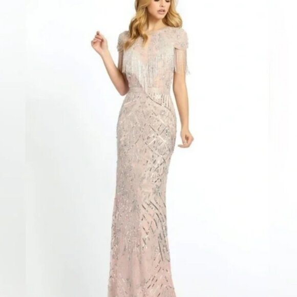BRAND NEW MAC DUGGAL EMBELLISHED FRINGE CAP SLEEVE TRUMPET GOWN #4715 SIZE 12 - Picture 3 of 10